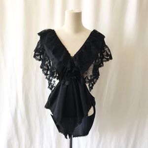 Vintage Kasara Ethereal Fairy Hollywood Glam Coquette lace nylon teddy L